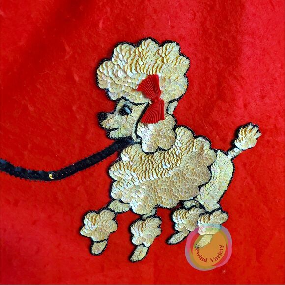 Red Felt Poodle Skirt Handmade 50s Sock Hop Costume Sequin Applique XS/S 25" W - Picture 4 of 14